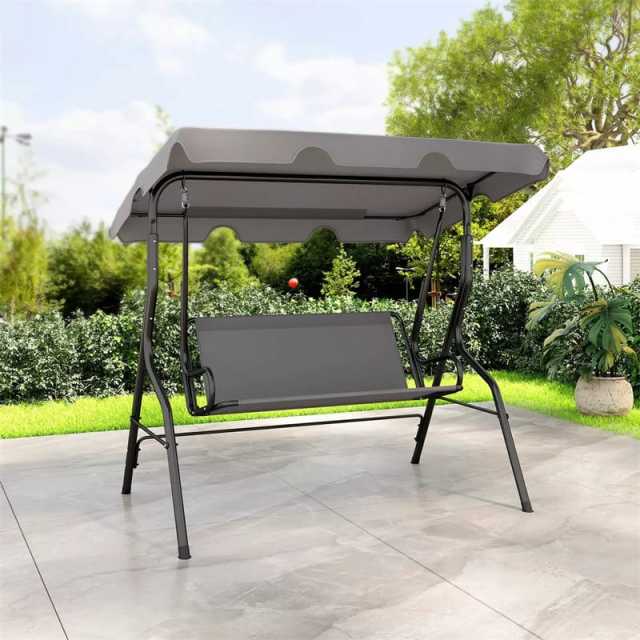 3-Seat Patio Swing with Adjustable Canopy & Removable Cushion, Powder-Coated Steel Frame Outdoor Porch Swing for Backyard, Garden, Balcony