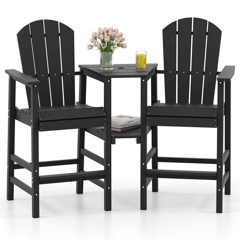 Tall Adirondack Chairs Set of 2, Outdoor HDPE Bar Stools with Double Connecting Tray & Umbrella Hole, All-Weather for Patio, Poolside, Backyard