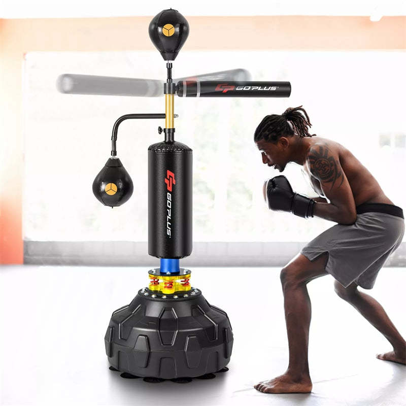 Boxing Speed Trainer, Freestanding Punching Bag with 360° Spinning Bar, Reflex Speed Balls, Fillable Base, Adjustable Boxing Training Equipment Adults