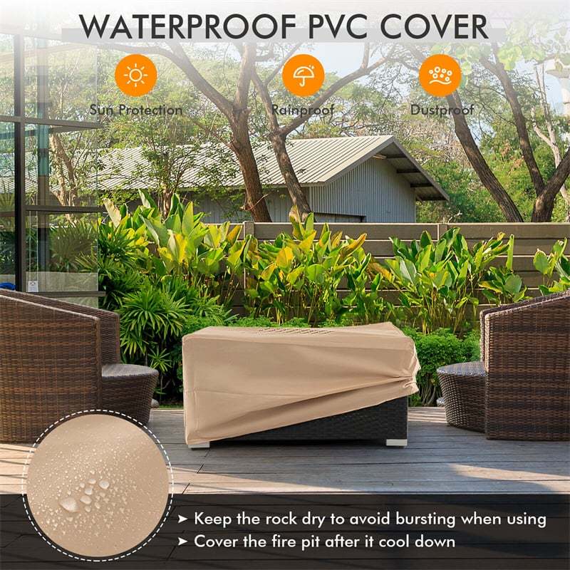 2-Piece Rattan Outdoor Fire Pit Table Set with Hideaway Tank Holder, Lava Rocks & Cover, 40,000BTU Wicker Propane Fire Table for Patio, Backyard