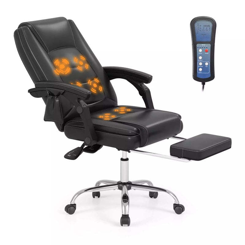 400LBS Big & Tall Massage Executive Chair with Retractable Footrest, Adjustable Height & Backrest, PU Leather Swivel Office Chair for Home Commercial