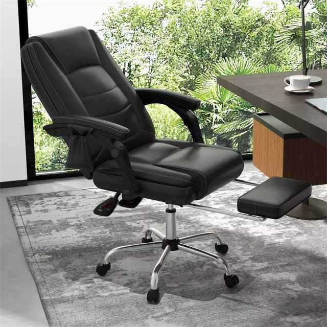 400LBS Big & Tall Massage Executive Chair with Retractable Footrest, Adjustable Height & Backrest, PU Leather Swivel Office Chair for Home Commercial