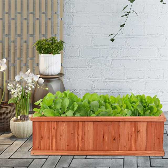 Wooden Raised Garden Bed, Outdoor Rectangle Planter Box with Drainage Holes for Flowers, Vegetables & Fruits, Backyard Patio Wood Planter
