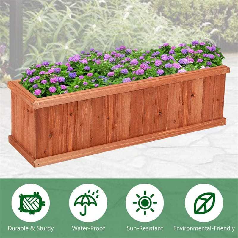 Wooden Raised Garden Bed, Outdoor Rectangle Planter Box with Drainage Holes for Flowers, Vegetables & Fruits, Backyard Patio Wood Planter