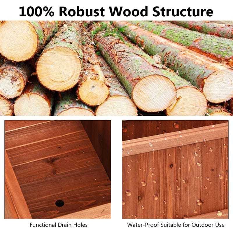 Wooden Raised Garden Bed, Outdoor Rectangle Planter Box with Drainage Holes for Flowers, Vegetables & Fruits, Backyard Patio Wood Planter