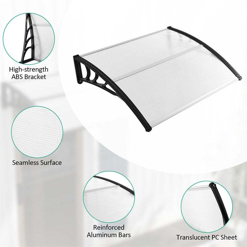 40" x 48" Window Awning, Modern Polycarbonate Overhead Door Awning Canopy with Hollow Sheet for Rain Snow Sunlight UV Protection UPF 50+