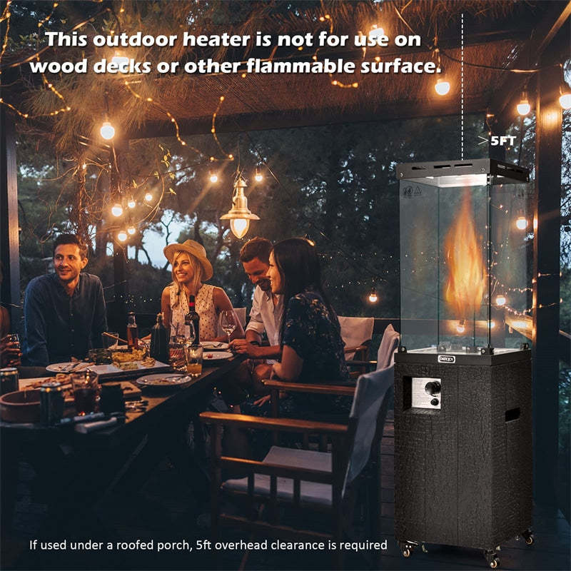 41,000 BTU Propane Patio Heater, Portable Outdoor Heater with Wheels, Protective Cover, Tempered Glass Tube, CSA Certified for Garden Yard