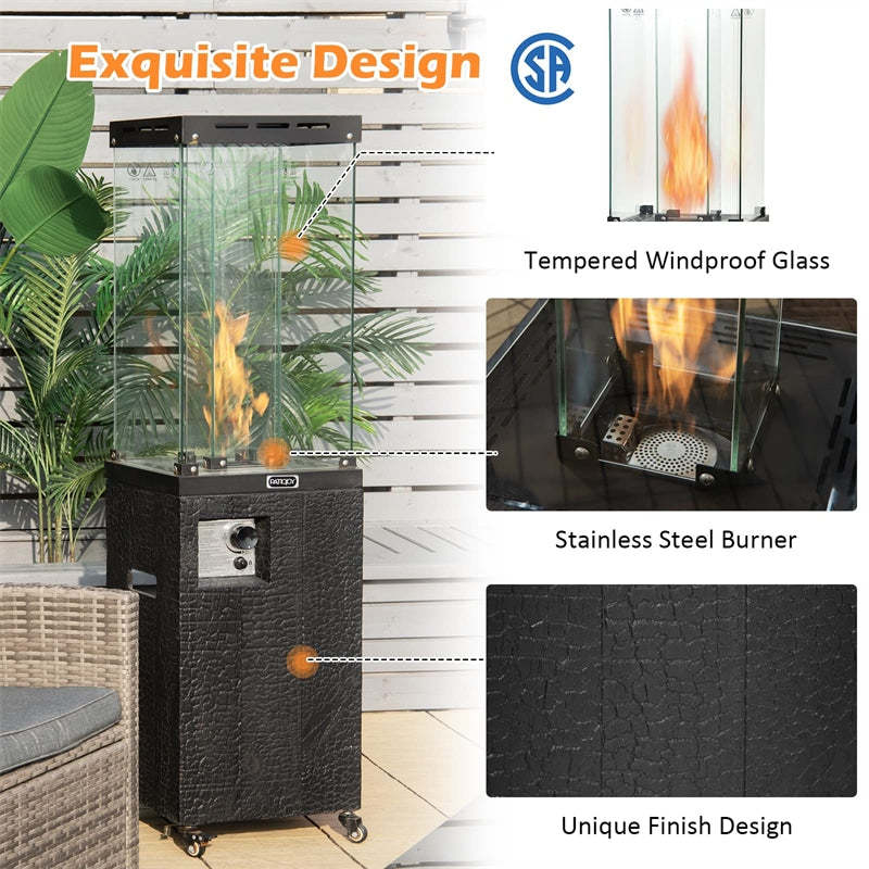 41,000 BTU Propane Patio Heater, Portable Outdoor Heater with Wheels, Protective Cover, Tempered Glass Tube, CSA Certified for Garden Yard