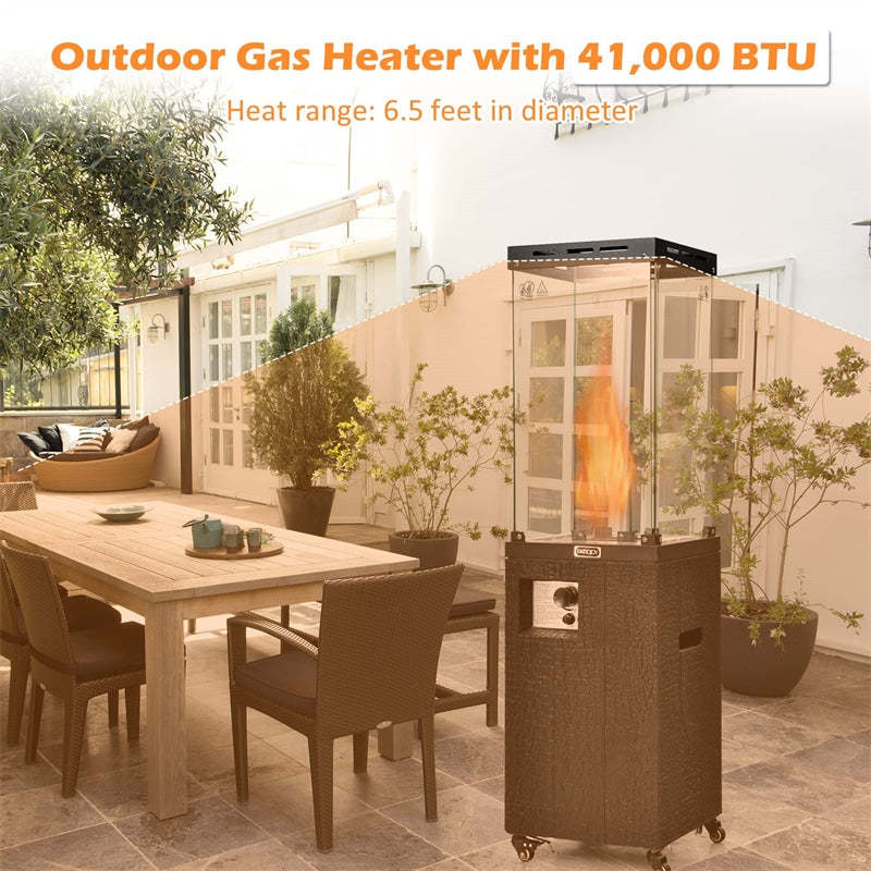 41,000 BTU Propane Patio Heater, Portable Outdoor Heater with Wheels, Protective Cover, Tempered Glass Tube, CSA Certified for Garden Yard