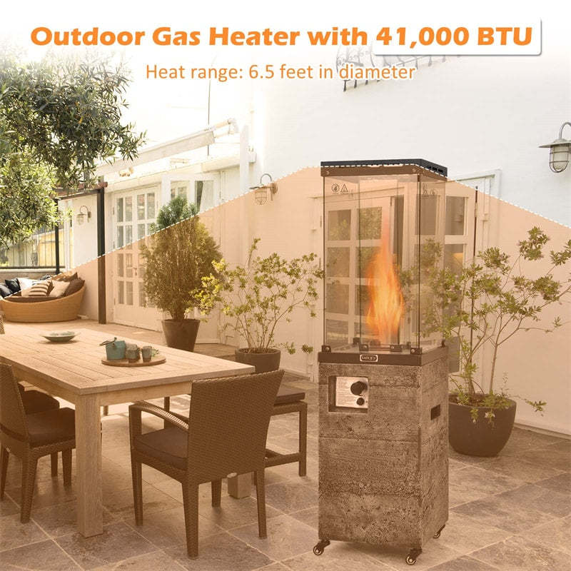 41,000 BTU Propane Patio Heater, Portable Outdoor Heater with Wheels, Protective Cover, Tempered Glass Tube, CSA Certified for Garden Yard