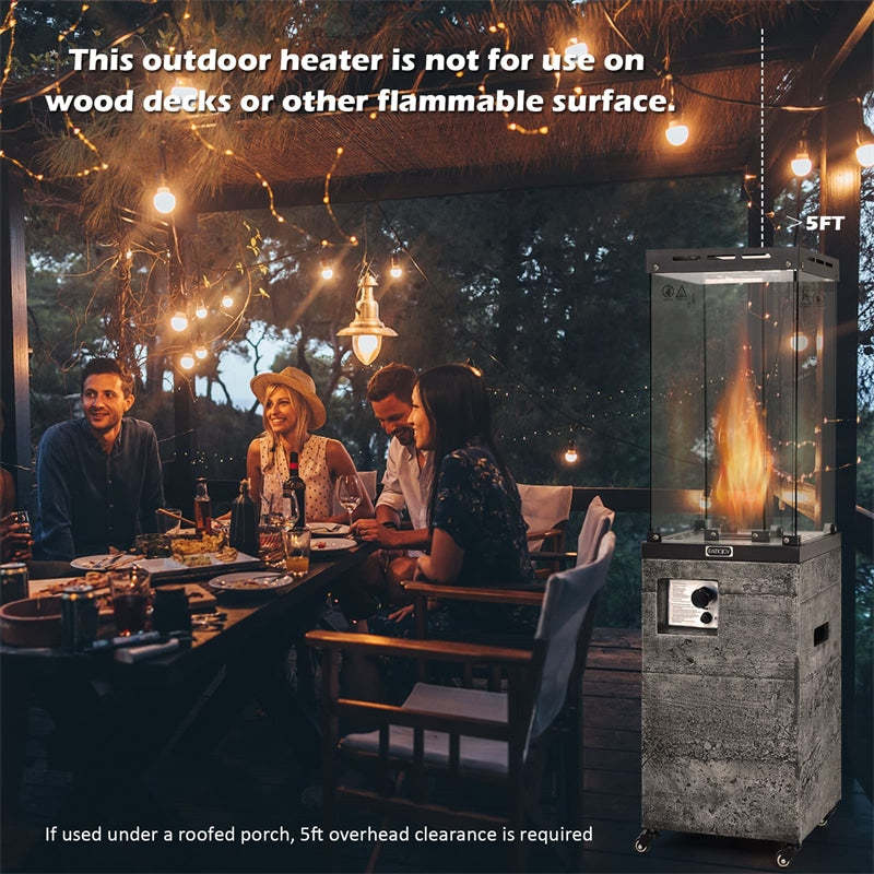 41,000 BTU Propane Patio Heater, Portable Outdoor Heater with Wheels, Protective Cover, Tempered Glass Tube, CSA Certified for Garden Yard