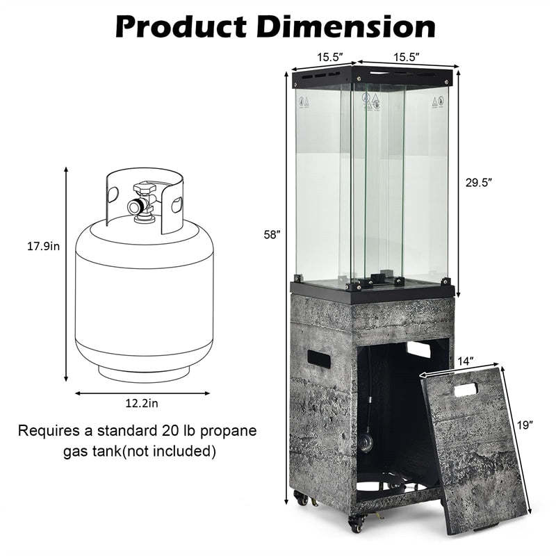41,000 BTU Propane Patio Heater, Portable Outdoor Heater with Wheels, Protective Cover, Tempered Glass Tube, CSA Certified for Garden Yard