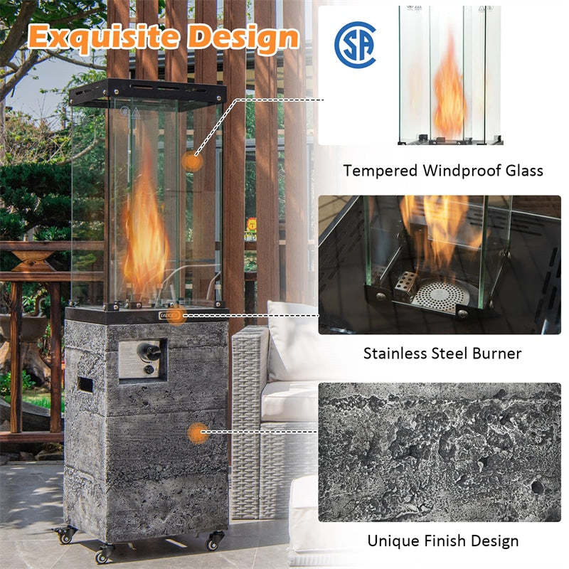 41,000 BTU Propane Patio Heater, Portable Outdoor Heater with Wheels, Protective Cover, Tempered Glass Tube, CSA Certified for Garden Yard