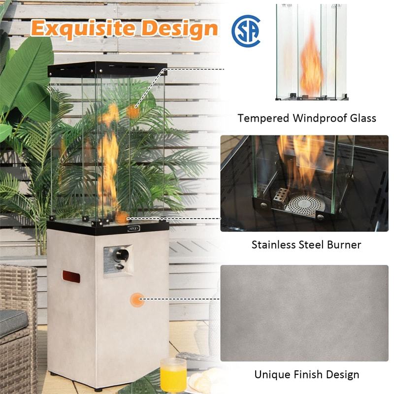 41,000 BTU Propane Patio Heater, Portable Outdoor Heater with Wheels, Protective Cover, Tempered Glass Tube, CSA Certified for Garden Yard