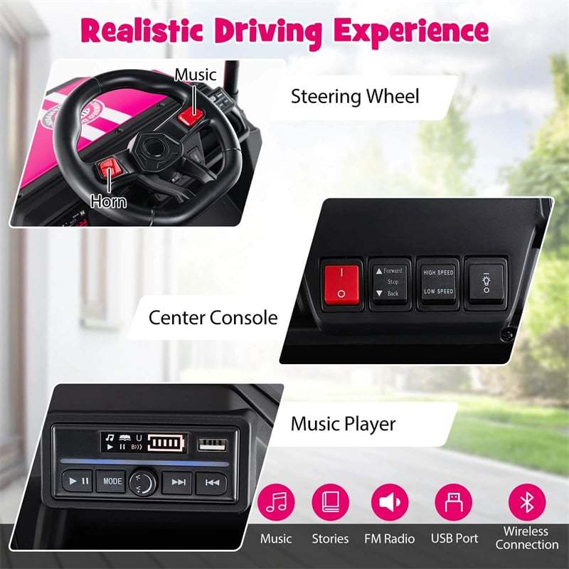 24V Kids Golf Cart, 4WD 2-Seater Electric Ride-On Car with Sun Shade, Storage Trunk, Remote Control & LED Lights for Boys & Girls Ages 3+