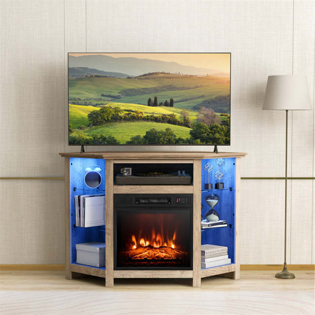 45" Corner Fireplace TV Stand for 50" TVs, Modern Fireplace Entertainment Center with 16-Color LED Lights, Smart APP Control, Adjustable Shelves