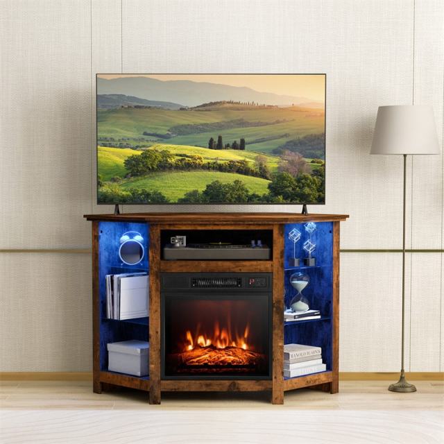 45" Corner Fireplace TV Stand for 50" TVs, Modern Fireplace Entertainment Center with 16-Color LED Lights, Smart APP Control, Adjustable Shelves
