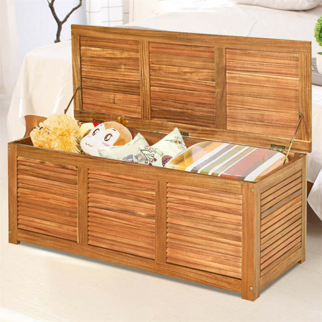 47 Gallon Acacia Wood Deck Box 2-in-1 Outdoor Storage Bench Deck Box Garden Storage Container for Patio Furniture Cushions Tools Organization Toys