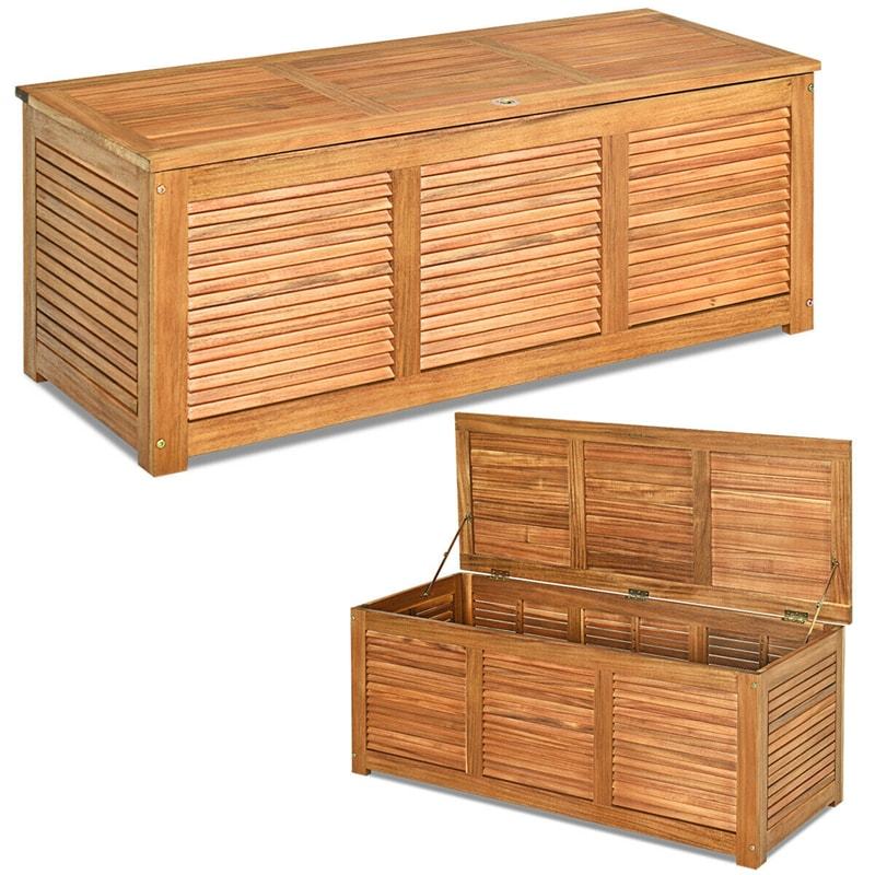 47 Gallon Acacia Wood Deck Box 2-in-1 Outdoor Storage Bench Deck Box Garden Storage Container for Patio Furniture Cushions Tools Organization Toys