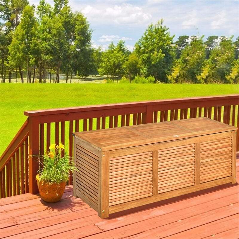 47 Gallon Acacia Wood Deck Box 2-in-1 Outdoor Storage Bench Deck Box Garden Storage Container for Patio Furniture Cushions Tools Organization Toys