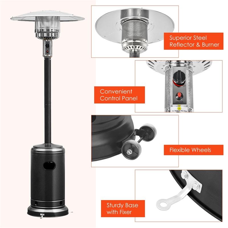 50,000 BTU Propane Patio Heater, Standing Outdoor LP Gas Heater with Wheels, Stainless Steel Burner & Tip-Over Protection for Garden Backyard