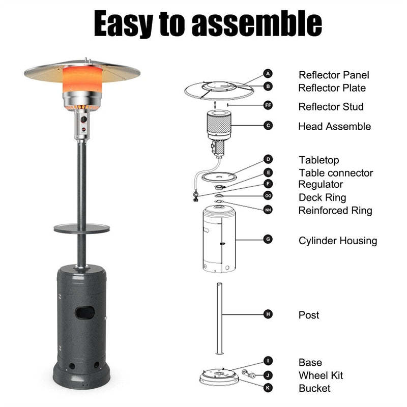 50,000 BTU Propane Patio Heater with Auto Shut-Off & Tip Protection, Commercial Outdoor Heater w/ Wheels & Drink Shelf for Backyard, Restaurant