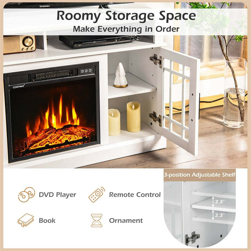 48" Fireplace TV Stand for TVs up to 50", Wood Entertainment Center TV Console with 18" Electric Fireplace, Remote Control, Adjustable Shelves