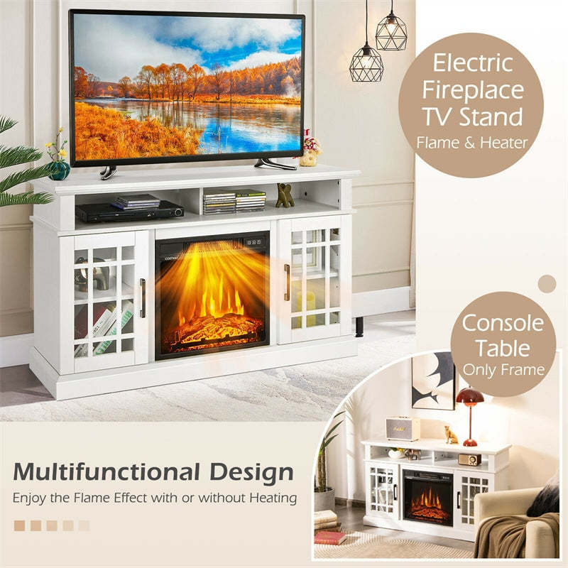 48" Fireplace TV Stand for TVs up to 50", Wood Entertainment Center TV Console with 18" Electric Fireplace, Remote Control, Adjustable Shelves