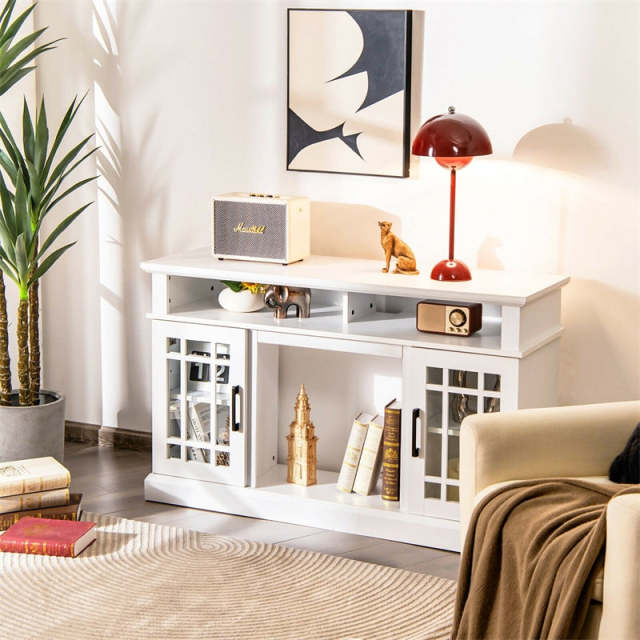 48" Fireplace TV Stand for TVs up to 50", Wood Entertainment Center TV Console with 18" Electric Fireplace, Remote Control, Adjustable Shelves
