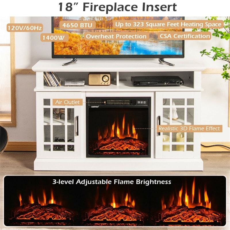 48" Fireplace TV Stand for TVs up to 50", Wood Entertainment Center TV Console with 18" Electric Fireplace, Remote Control, Adjustable Shelves