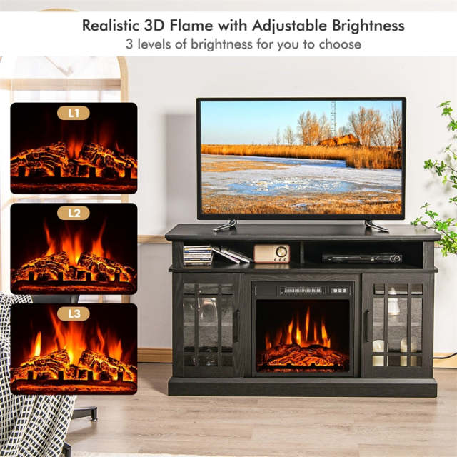 48" Fireplace TV Stand for TVs up to 50", Wood Entertainment Center TV Console with 18" Electric Fireplace, Remote Control, Adjustable Shelves