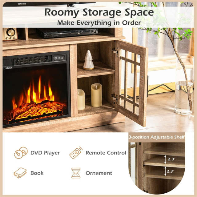 48" Fireplace TV Stand for TVs up to 50", Wood Entertainment Center TV Console with 18" Electric Fireplace, Remote Control, Adjustable Shelves