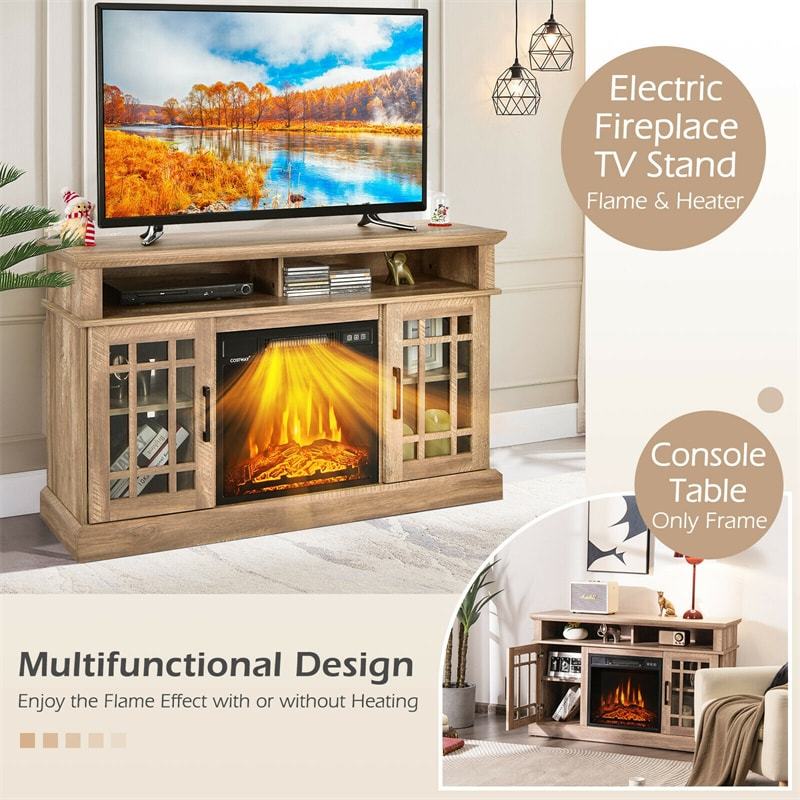 48" Fireplace TV Stand for TVs up to 50", Wood Entertainment Center TV Console with 18" Electric Fireplace, Remote Control, Adjustable Shelves