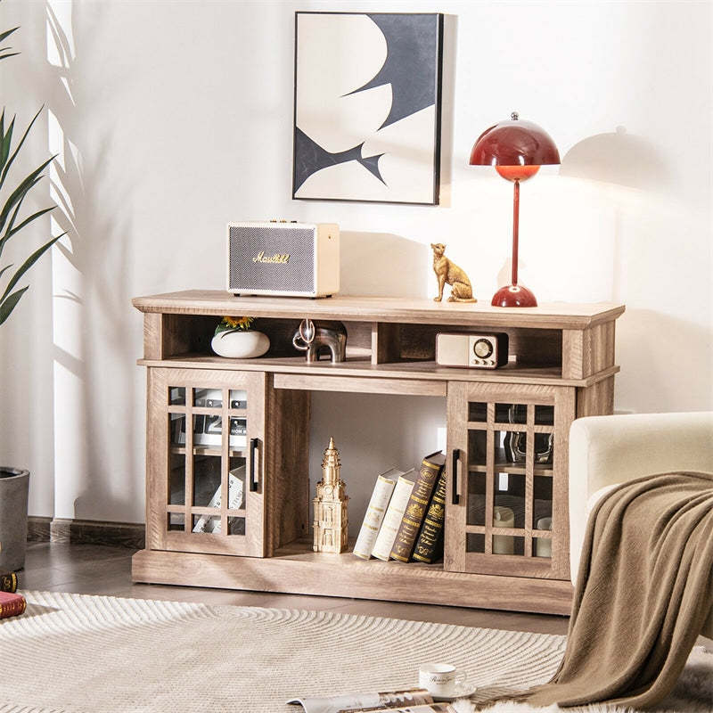 48" Fireplace TV Stand for TVs up to 50", Wood Entertainment Center TV Console with 18" Electric Fireplace, Remote Control, Adjustable Shelves