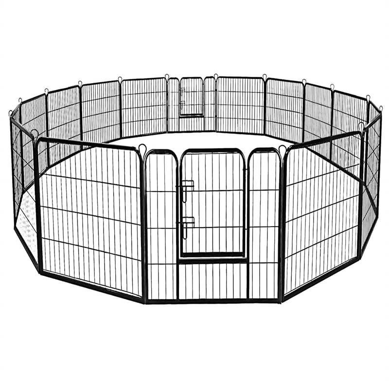 16-Panel Dog Playpen with Door, 48" Metal Dog Fence Foldable Dog Exercise Pen Pet Enclosure Portable Dog Fence for Indoor Outdoor RV Camping