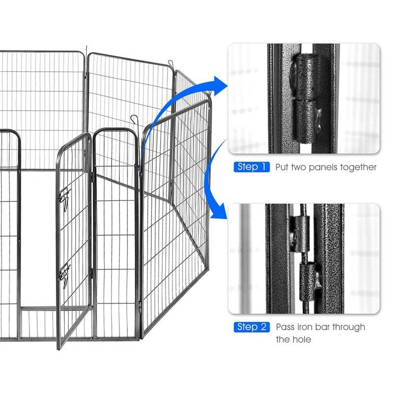 16-Panel Dog Playpen with Door, 48" Metal Dog Fence Foldable Dog Exercise Pen Pet Enclosure Portable Dog Fence for Indoor Outdoor RV Camping