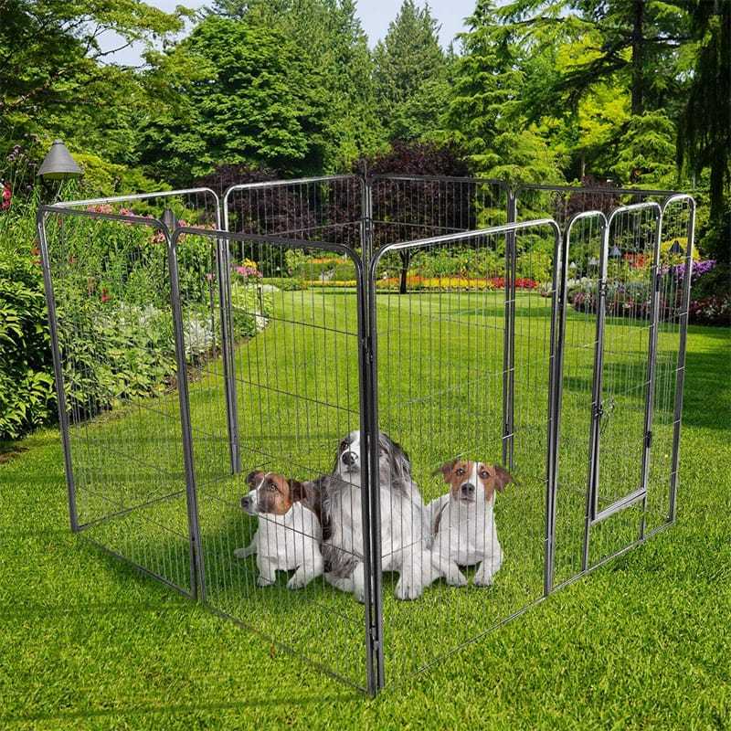 16-Panel Dog Playpen with Door, 48" Metal Dog Fence Foldable Dog Exercise Pen Pet Enclosure Portable Dog Fence for Indoor Outdoor RV Camping