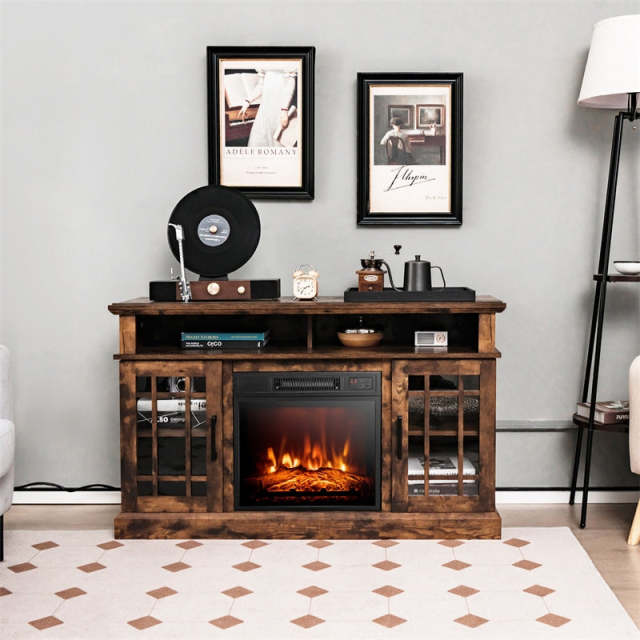 48" Fireplace TV Stand for TVs up to 50", Wood Entertainment Center TV Console with 18" Electric Fireplace, Remote Control, Adjustable Shelves
