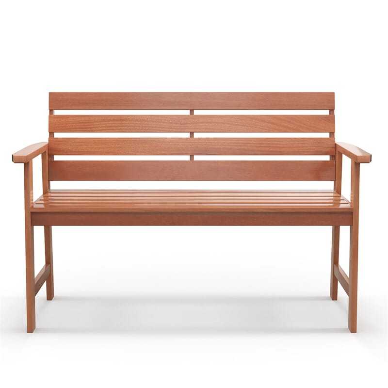 48" Solid Wood Patio Bench, Ergonomic 2-Seat Garden Bench with Slatted Seat & Inclined Backrest, Outdoor Loveseat for Backyard, Balcony
