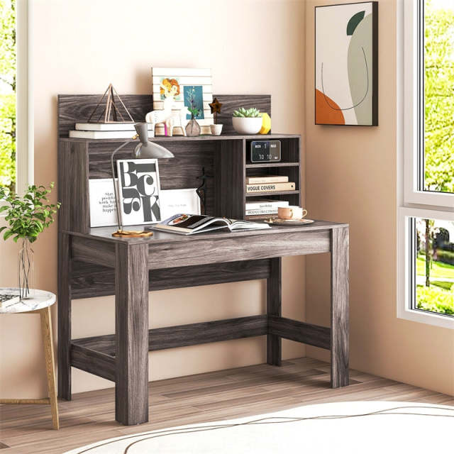 48" Computer Desk with Hutch & Anti-Tip Kits, Wood Home Office Desk with Cable Hole, Writing Study Desk PC Laptop Desk for Small Space, Bedroom