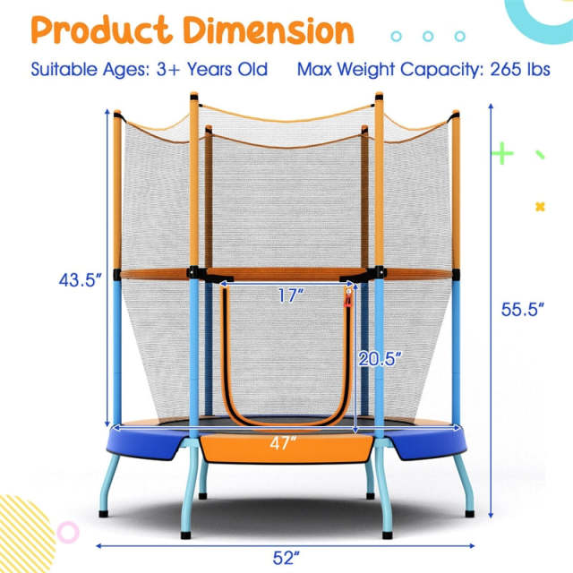 48” Kids Trampoline ASTM Approved Toddler Trampoline with All-round Enclosure Net & Large U-Shaped Access for Outdoor Indoor