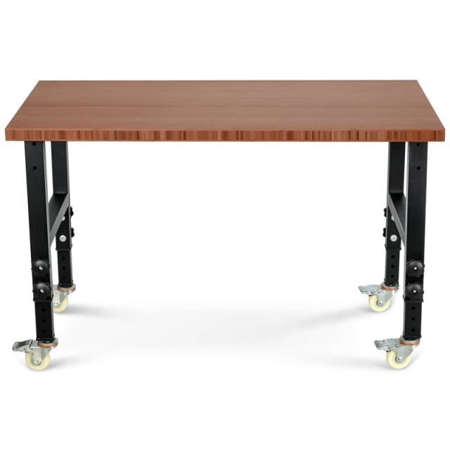 48" Heavy-Duty Mobile Workbench, Height Adjustable Work Table with Power Outlet, Removable Wheels, Bamboo Top for Garage Workshop, 2000 Lbs