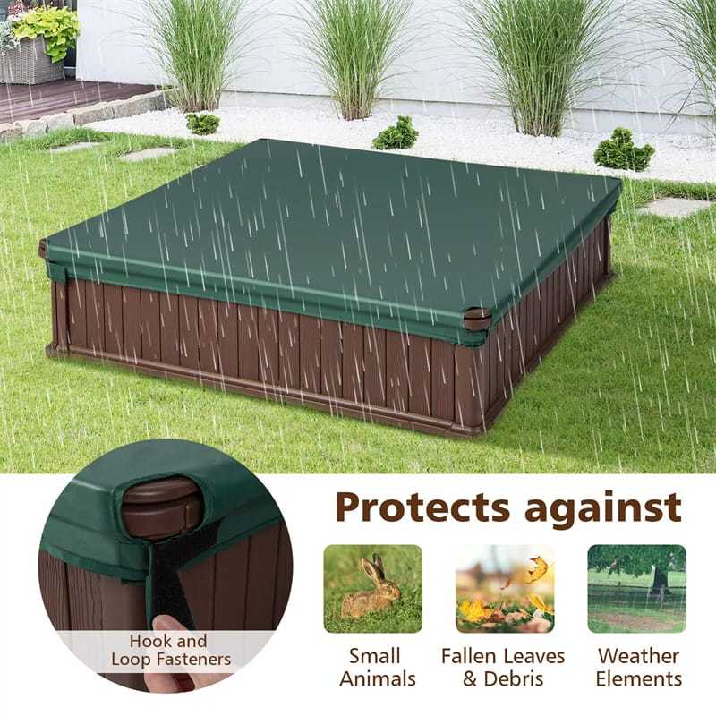 4FT Kids Sandbox, Weather Resistant HDPE Square Sand Pit with Oxford Cover & Bottom Liner for Outdoor Backyard, Lawn, Garden & Beach Play