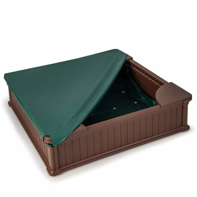 4FT Kids Sandbox, Weather Resistant HDPE Square Sand Pit with Oxford Cover & Bottom Liner for Outdoor Backyard, Lawn, Garden & Beach Play