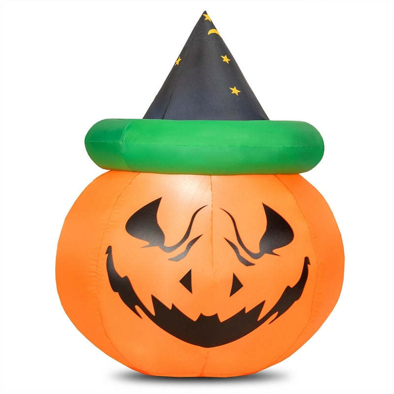 4 Ft LED Bulb Inflatable Pumpkin Blow-up Halloween Decoration with Witch Hat Smiling Face