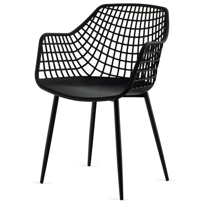 Modern Dining Chairs Set of 4 Plastic Shell Hollow Armchairs with 15" High Airy Hollow Backrests & Powder-Coated Metal Legs