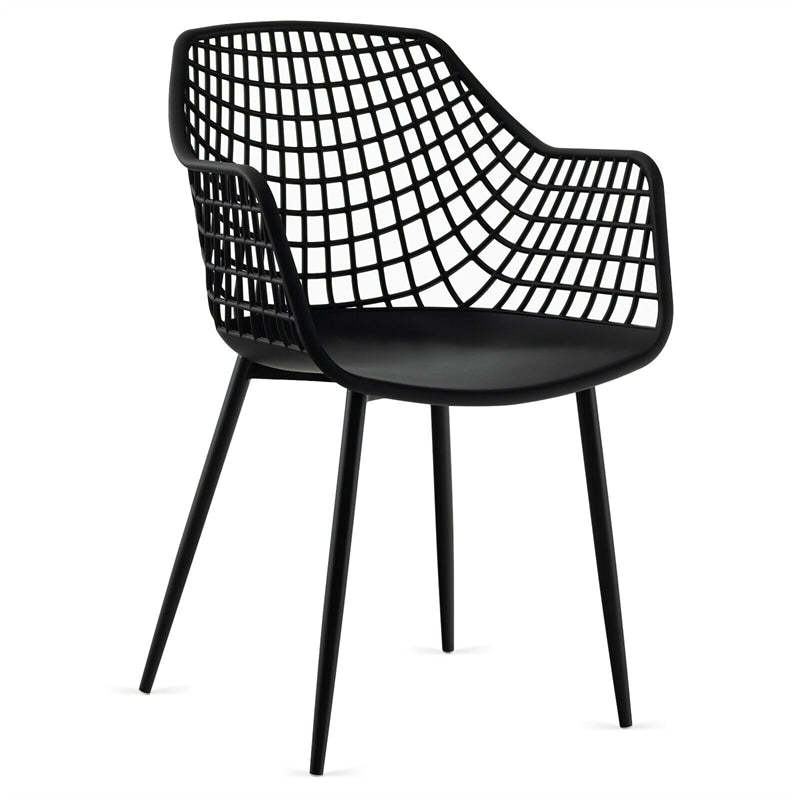 Modern Dining Chairs Set of 4 Plastic Shell Hollow Armchairs with 15" High Airy Hollow Backrests & Powder-Coated Metal Legs