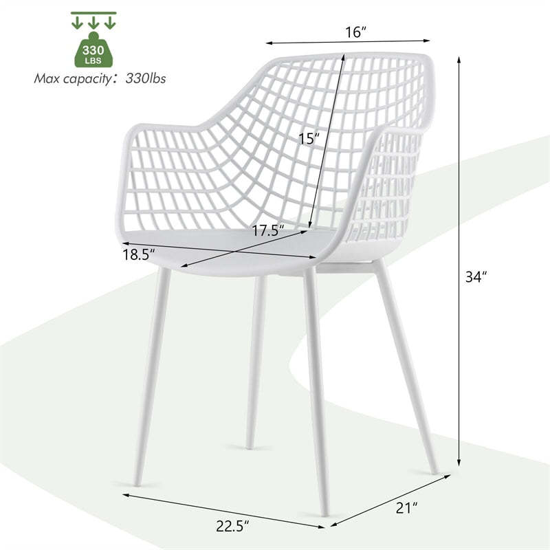 Modern Dining Chairs Set of 4 Plastic Shell Hollow Armchairs with 15" High Airy Hollow Backrests & Powder-Coated Metal Legs