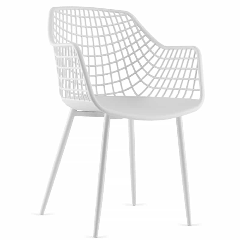 Modern Dining Chairs Set of 4 Plastic Shell Hollow Armchairs with 15" High Airy Hollow Backrests & Powder-Coated Metal Legs