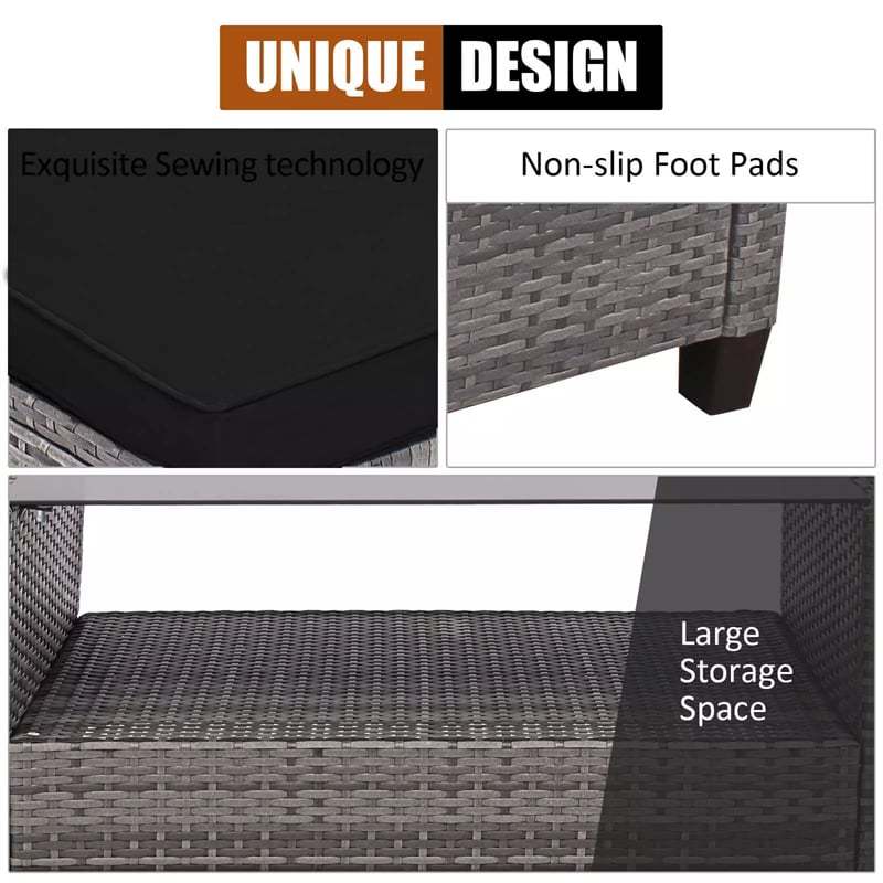 4-Piece Patio Rattan Conversation Set, Wicker Outdoor Sectional Sofa with 2-Tier Coffee Table & Cushions for Poolside, Backyard & Garden